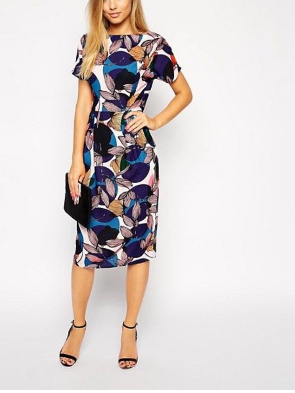 ASOS Multicolor Abstract Floral Midi Dress size 8